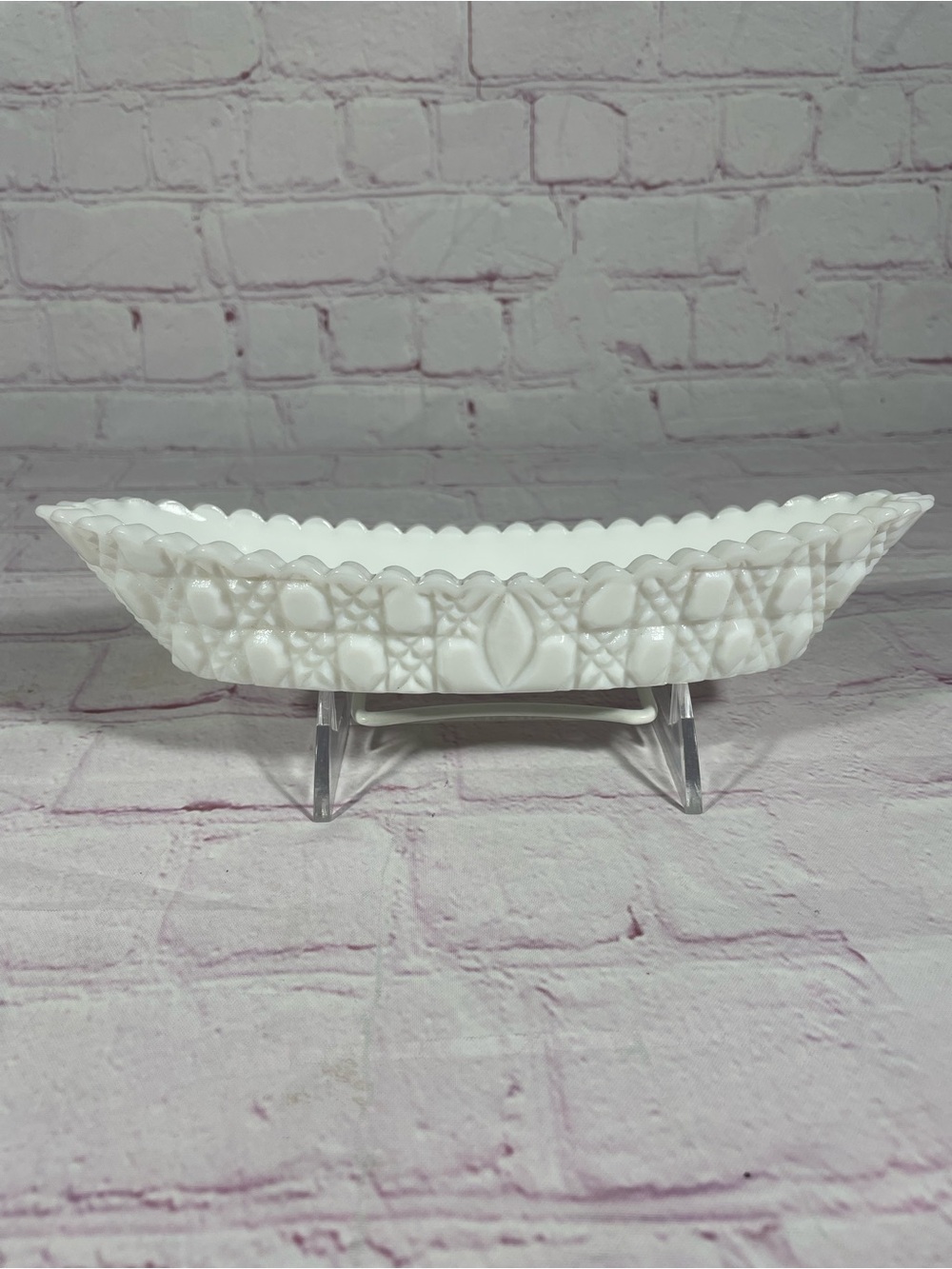 Vintage Indiana Glass White Milk Glass Pretzel Pattern Oblong Relish Tray Dish